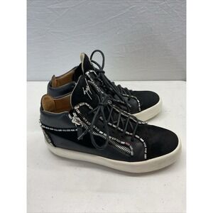 Giuseppe Zanotti Black Suede Leather silver high top Beaded Sneakers size 40